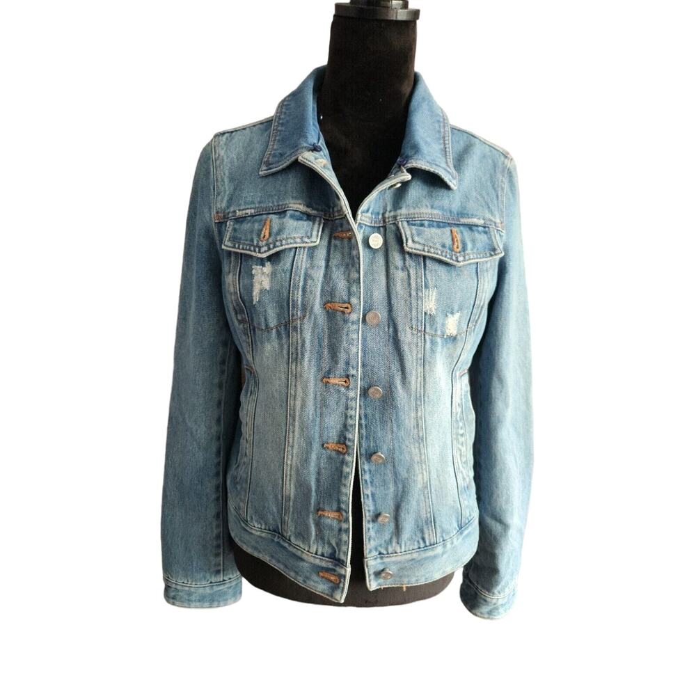 UGG SHEEPSKIN TRIM VINTAGE DENIM JACKET, WOMEN SIZE S Missing Fur Collar